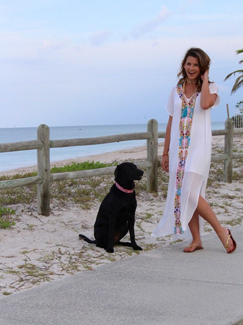 F4565 White Placement Print Split Side Maxi Dress